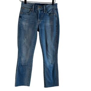 J Crew Womens Vintage Slim Straight Jeans Midrise Raw Hem Crop Blue 25